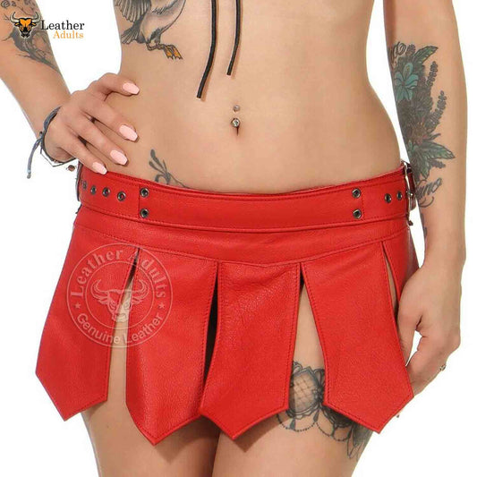Minifalda de cuero de cordero roja sexy para mujer, falda escocesa de cuero auténtico, falda de gladiador, todas las tallas