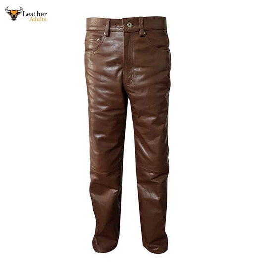 Mens Brown Cow Leather Sleek and Sexy 501 Style Jeans BLUF Pants Bikers Trousers