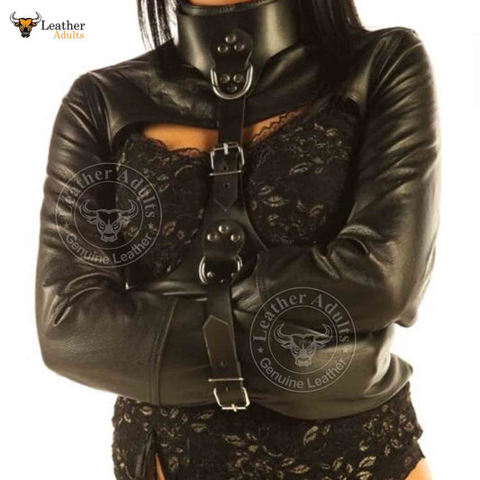 Bolero de cuero genuino para mujer, CAMISA DE FUERZA, CHAQUETA DE SUJECIÓN RESISTENTE, BDSM