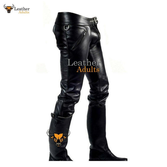 Mens Black Real Cowhide Leather Chaps Bikers Chaps Gay Interest Trousers BLUF Pants