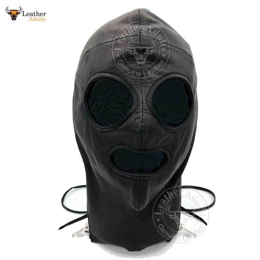 INCOGNITO Antifaz con capucha de cuero negro con cordones Máscara BDSM Unisex