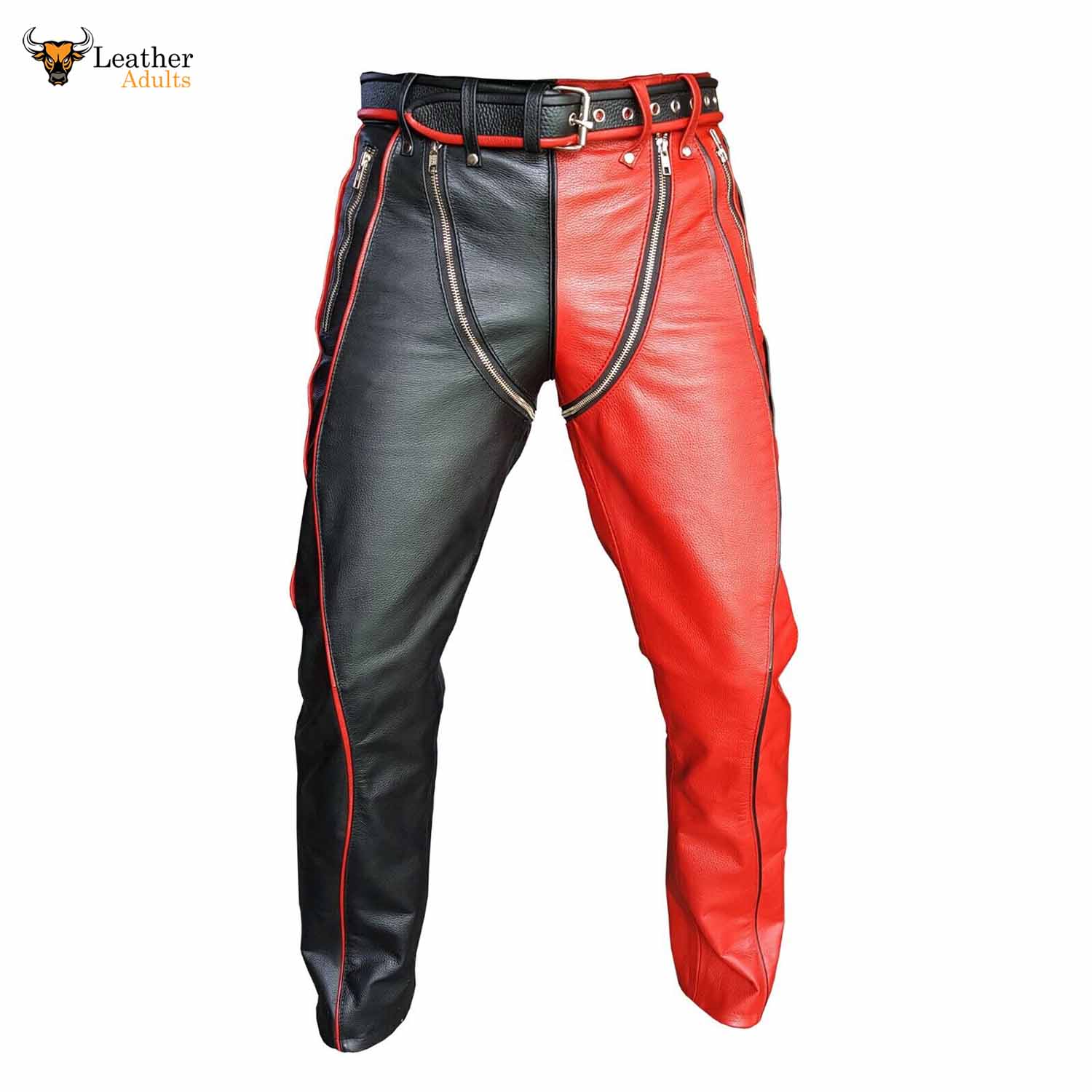Men's Real Black Cow Leather Bondage Pants - Heavy Duty With Zippers, Studs, And Side Lacing