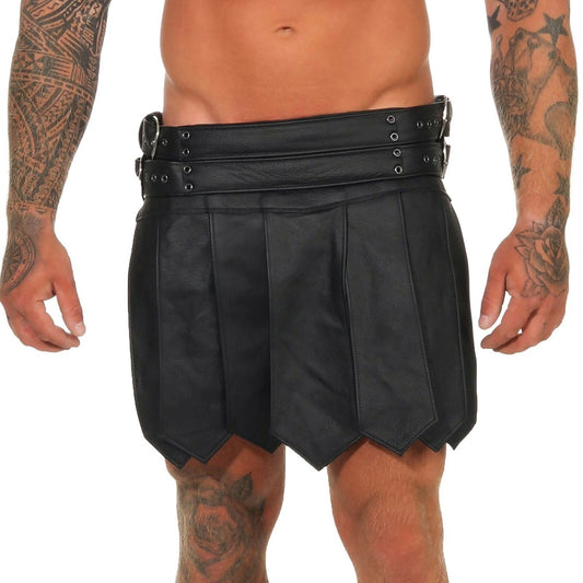 Falda Kilt de cuero de vaca negro para hombre, gladiador romano, gótico, con cinturón y hebillas, kilt LARP, TODAS LAS TALLAS
