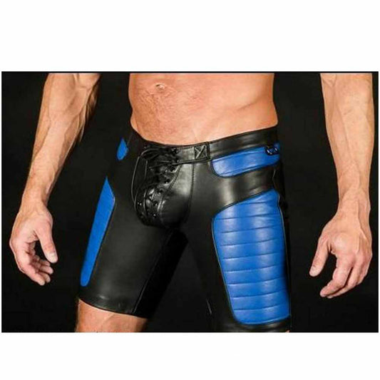 Pantalones cortos deportivos negros de cuero auténtico para fútbol y rugby en 3D con contraste azul para hombre