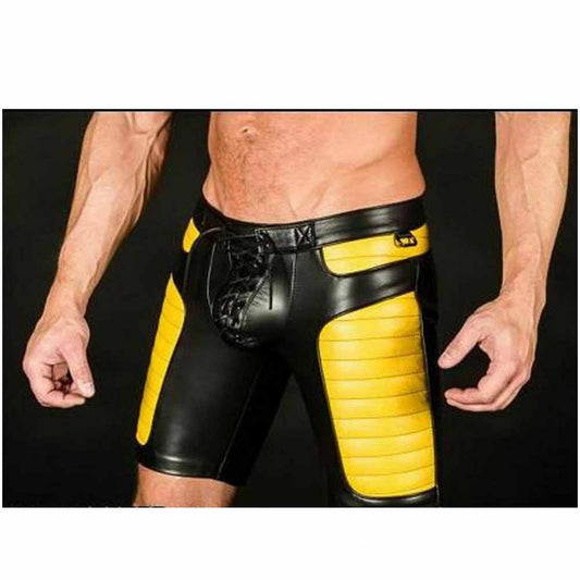 Pantalones cortos 3D de hombre de piel auténtica negra para fútbol y rugby con contraste amarillo deportivos