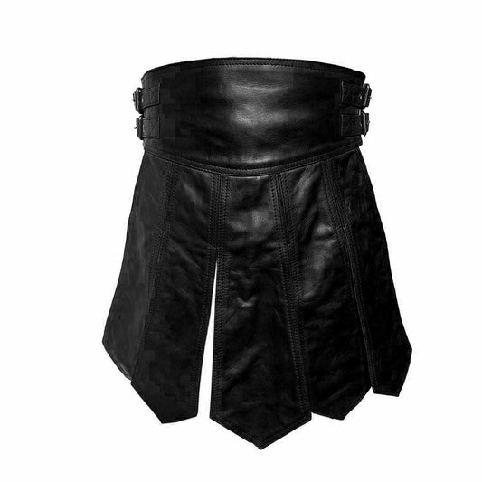 Falda escocesa de cuero genuino negro para hombre, disfraz sexy de gladiador, ropa de club gay, faldas escocesas LARP