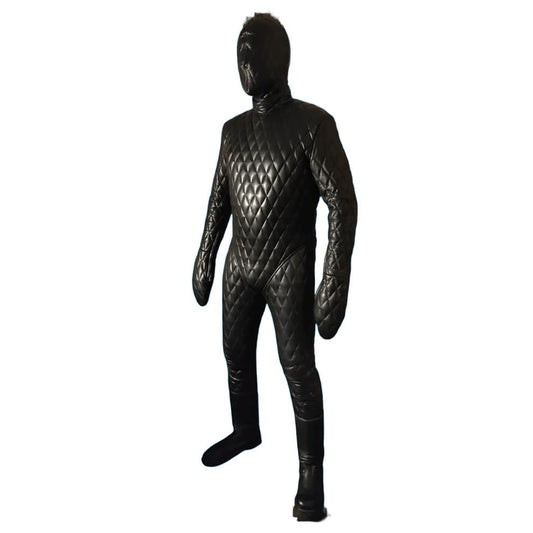 Black quilted bodysuit on a white background