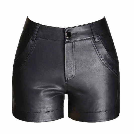 Pantalones cortos de cuero para mujer Pantalones cortos de cuero suave 100% piel de cordero genuina para mujer
