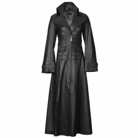 Gabardina de cuero de cordero estilo Steampunk gótica, hermosa y sexy para mujer