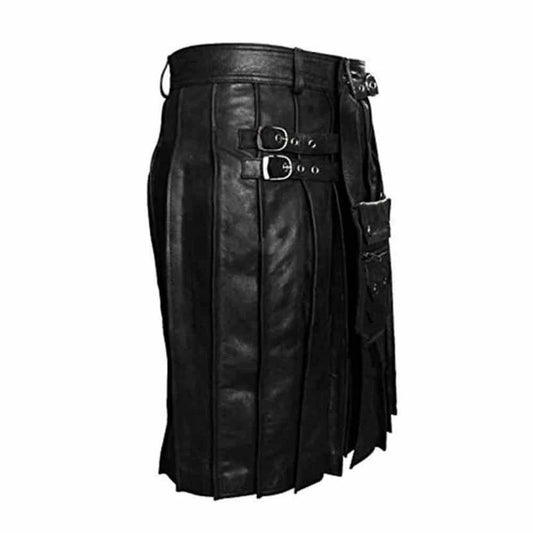 Kilt y Sporran plisados de CUERO negro – K7 – NEGRO