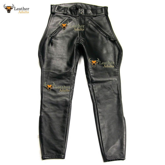 Men's Real Cowhide Leather BLUF Breeches Trousers Pants Bikers Jeans Leder Breeches
