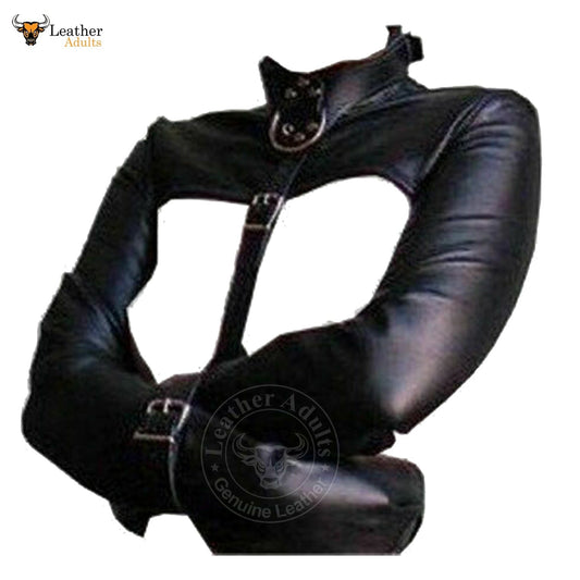 Camisa de fuerza de cuero vacuno auténtico para mujer, chaqueta BDSM de bondage de alta resistencia