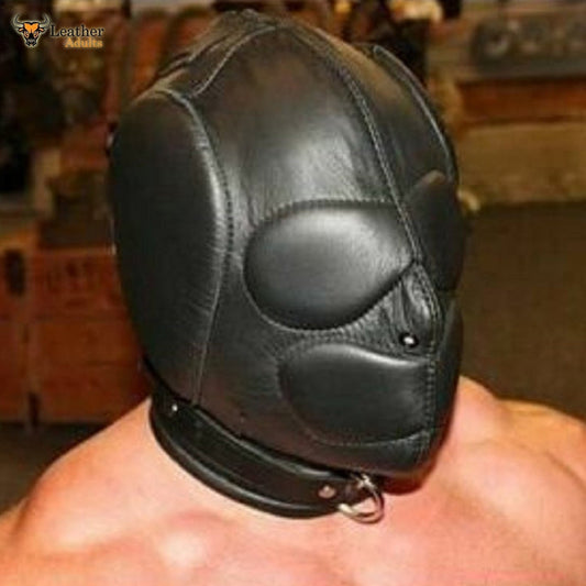 Capucha de privación sensorial para hombres BDSM de cuero suave negro acolchada unisex