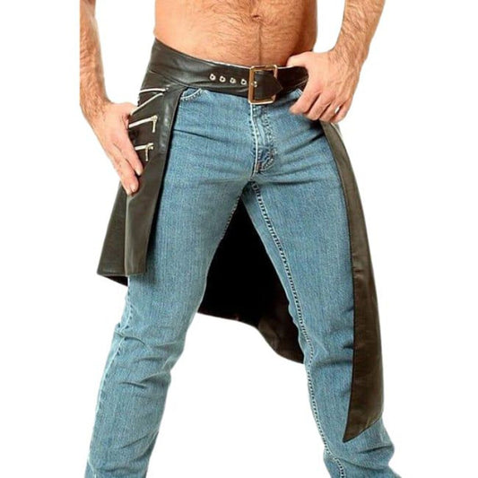 Kilt Gladiator Sexy de Cuero Genuino Negro para Hombre, Hecho a Mano, Traje Tradicional, Ropa de Club, LARP