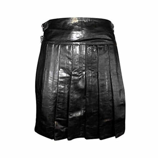 Kilt plisado completo de cuero auténtico negro para hombre – K2