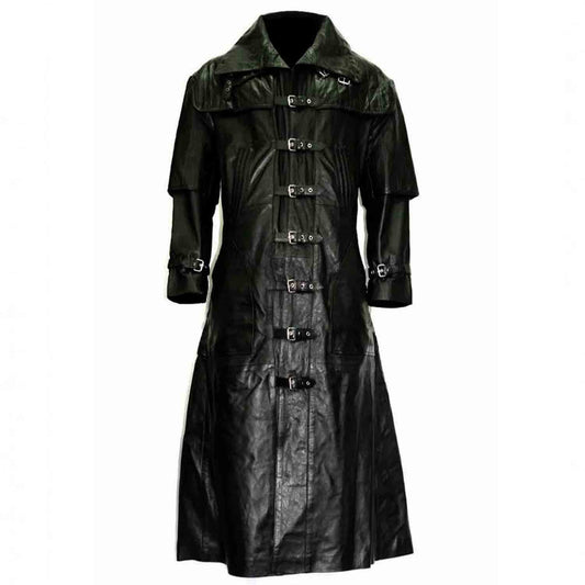 Abrigo negro de cuero vacuno auténtico para hombre Hugh Jackman Van Helsing Gótico Steampunk Gabardina Gótica