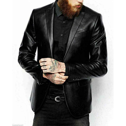 Americana de cuero de piel de cordero pura de dos botones para hombre, corte ajustado, todas las tallas disponibles