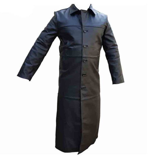 Gabardina Matrix Gótica de Piel Pura de Vacuno de Largo Completo para Hombre T1
