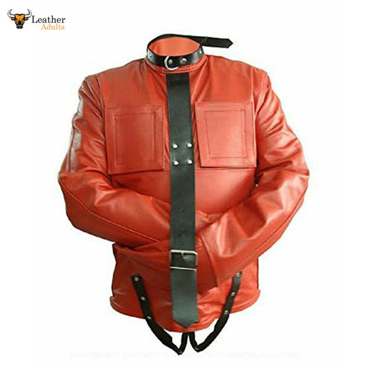 Camisa de fuerza de cuero rojo de vaca real resistente para bondage