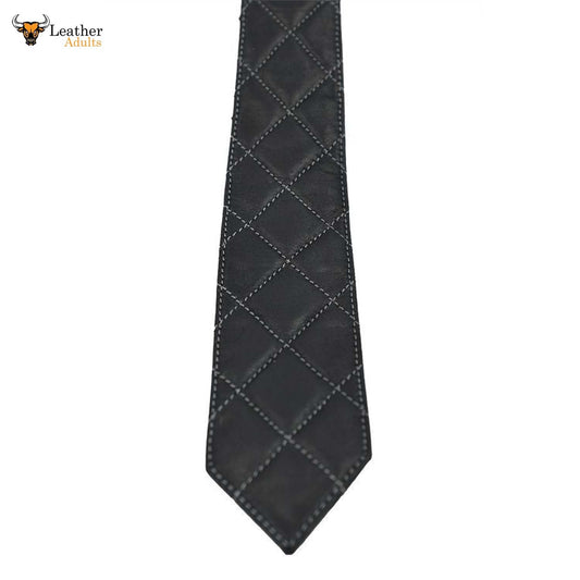Nueva Corbata Acolchada de Cuero de Oveja 100% Genuino para Hombre con Contraste Blanco