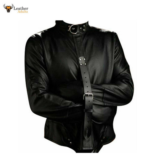 Camisa de fuerza de cuero genuino negro resistente para hombre BONDAGE