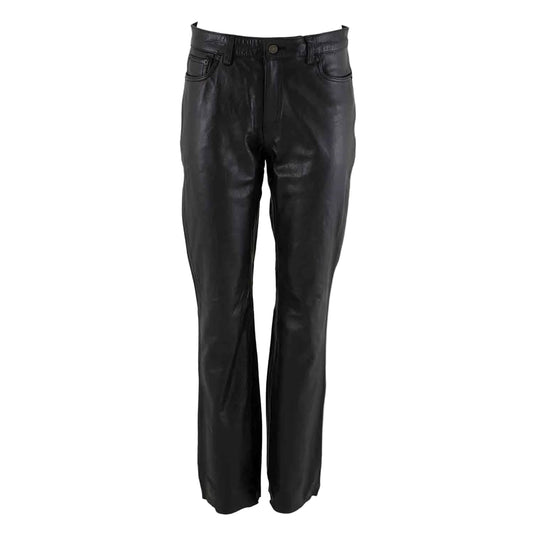 Pantalones de Cuero Genuino de Piel de Vacuno Negra con Cinco Bolsillos para Motociclista de Mujer