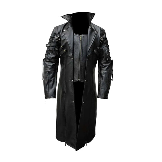 Abrigo largo gótico de cuero negro auténtico para hombre T18, estilo Van Helsing, Steampunk