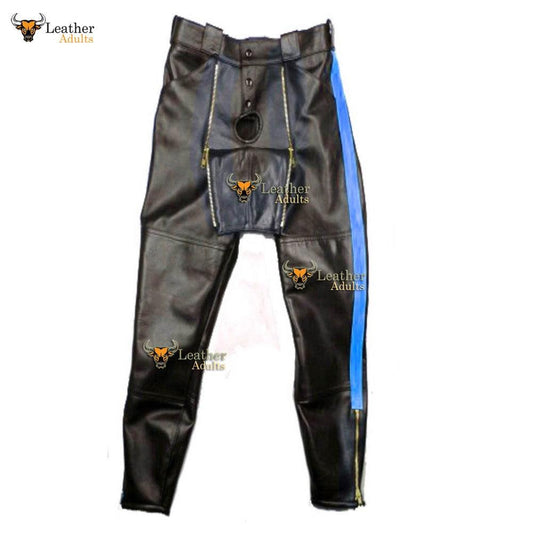 Mens Cowhide Leather US MCP Officer Sailor Style Breeches Blue Contrast BLUF Pants