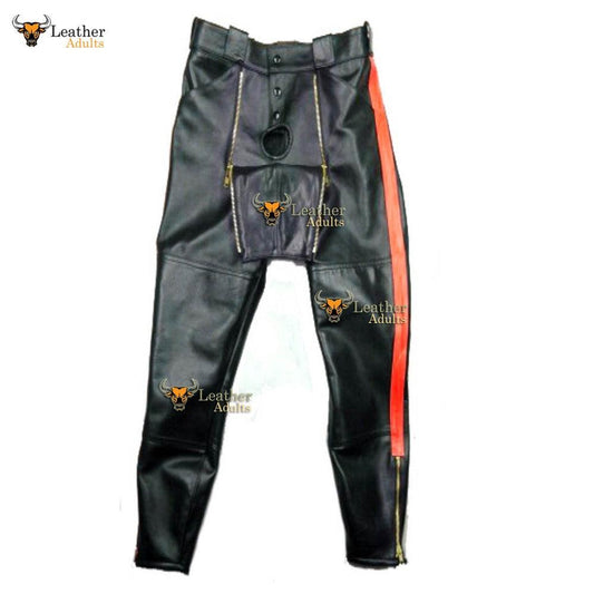 Mens Cowhide Leather US MCP Officer Sailor Style Breeches Red Contrast BLUF Pants