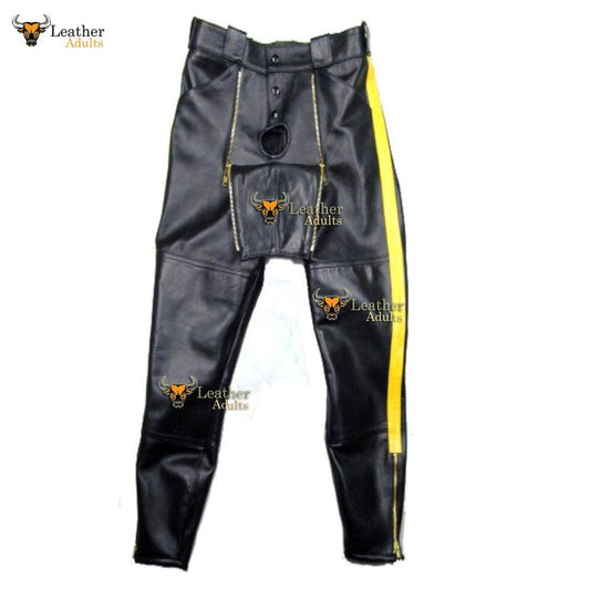 Mens Cowhide Leather US MCP Officer Sailor Style Breeches Yellow Contrast BLUF Pants