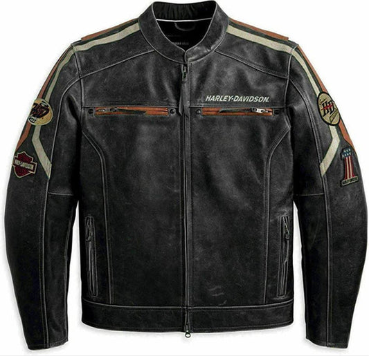 Men's Distressed Trenton Mesh HD Riding Incinerator Vintage Motorcycle Biker Black Cowhide Leather Jacket