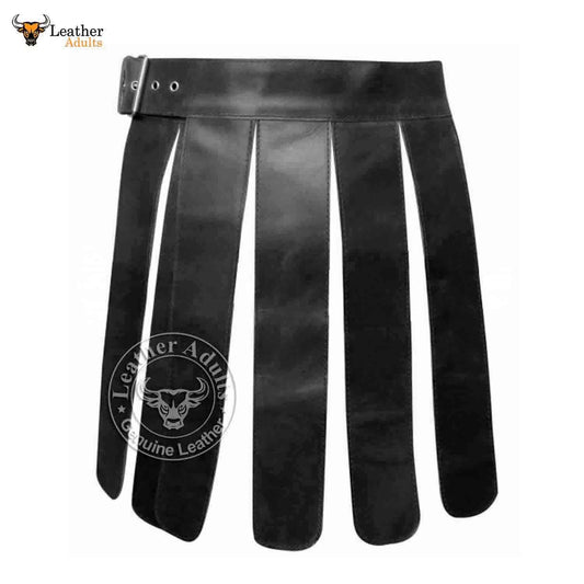 Mens Black Real Leather Kilt Gladiator Costume LARP Kilts