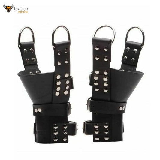 Heavy Duty Pure Chrome Leather ANKLE BOOT Suspension Cuffs Bondage GAY RESTRAINT BDSM