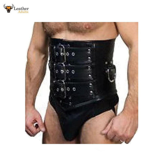 Heavy Cow Leather Male Corset Steel Boned Rear Laced Men's Unisex Girdle Cincher