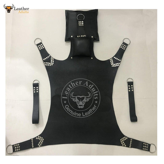 Heavy Duty Play Room Genuine Black Leather Sex Swing Adult Sling With Leg Stirrups Love Bondage BSDM