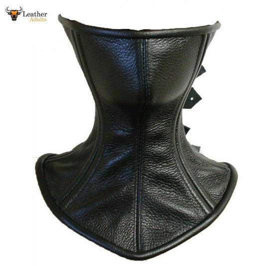 Roller buckle Black Real Leather Over Mouth Neck Corset Posture Collar