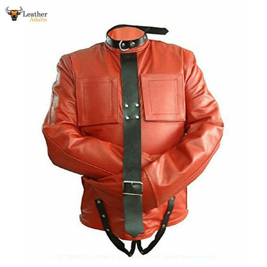 Real Cow Red Leather Heavy Duty Straight Jacket Straitjacket Bondage