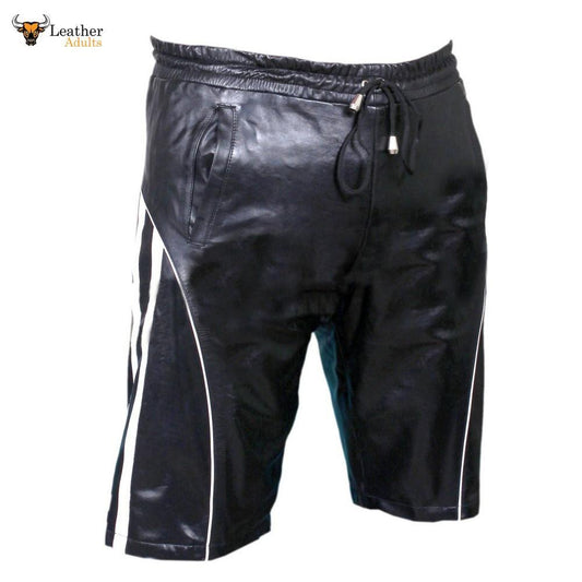 Mens Genuine Cow Leather Black and White Shorts Clubwear Gay Shorts