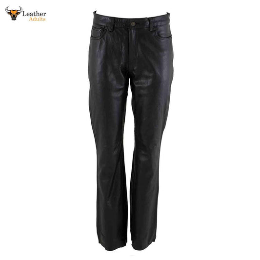 Womens Real Black Cowhide Leather Five Pockets Bikers Trousers Pants Breeches