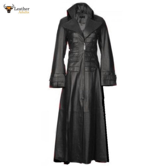 Womens Beautiful and Sexy Lambs Leather Ladies Steampunk Goth Trench Coat