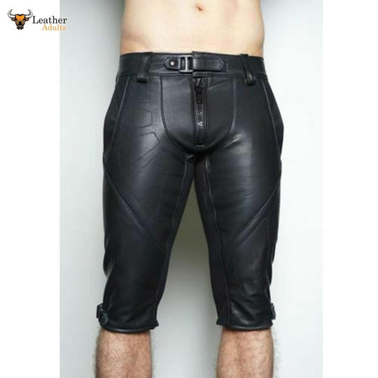 Genuine Leather MOTO Pants Cropped Fitted Front Zip Closure Fetish Kink HOT Gay