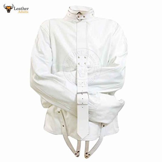 Camisa de fuerza de piel de vaca auténtica blanca de alta resistencia, chaqueta de bondage BDSM