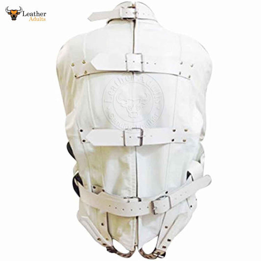 Camisa de fuerza de piel de vaca auténtica blanca de alta resistencia, chaqueta de bondage BDSM