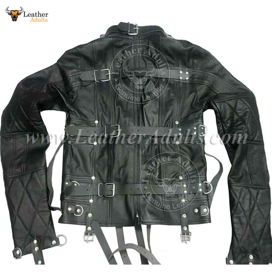 Chaqueta de fuerza de cuero genuino de vaca, resistente, para bondage BDSM, chaqueta restrictiva, chaqueta de brazos acolchada