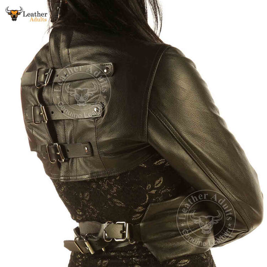 Bolero de cuero genuino para mujer, CAMISA DE FUERZA, CHAQUETA DE SUJECIÓN RESISTENTE, BDSM