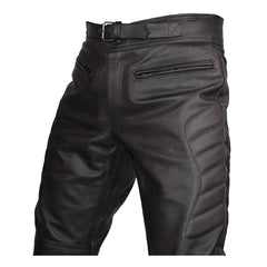 Pantalones de motorista para hombre de cuero genuino de vaca negros