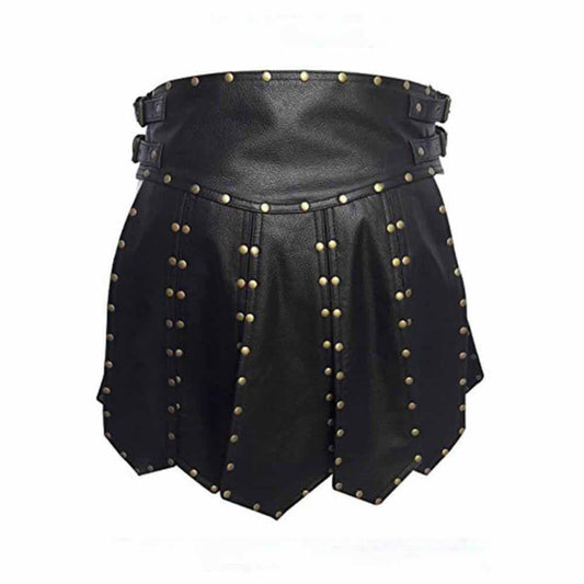 Falda escocesa de piel de vaca auténtica negra de gladiador para hombre - K6