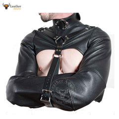 Bolero para hombre, cuero genuino negro, chaqueta de fuerza resistente, chaqueta de bondage BDSM
