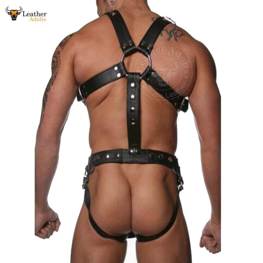 Arnés De Cuerpo Completo AJUSTABLE De Cuero Genuino Hecho A Mano Para Hombre CON Suspensorio De Cuero INTERÉS GAY