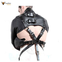 Bolero para hombre, cuero genuino negro, chaqueta de fuerza resistente, chaqueta de bondage BDSM